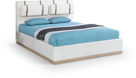 Indie Cream Linen Textured Fabric Upholstered King Bed, 1 Piece (Style 3)