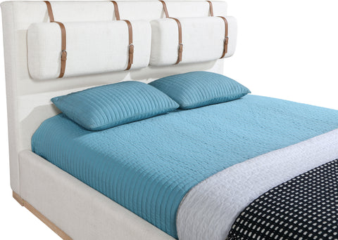Indie Cream Linen Textured Fabric Upholstered King Bed, 1 Piece (Style 3)