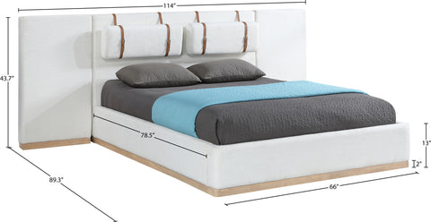 Indie Cream Linen Textured Fabric Upholstered Queen Bed, 1 Piece (Style 2)