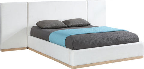 Indie Cream Linen Textured Fabric Upholstered Queen Bed, 1 Piece (Style 2)