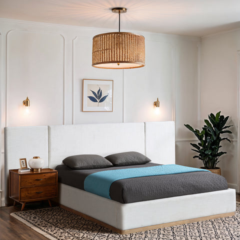 Indie Cream Linen Textured Fabric Upholstered Queen Bed, 1 Piece (Style 2)