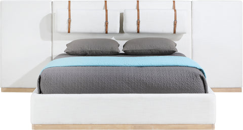 Indie Cream Linen Textured Fabric Upholstered Queen Bed, 1 Piece (Style 2)
