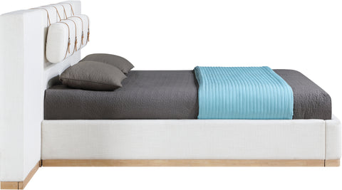 Indie Cream Linen Textured Fabric Upholstered Queen Bed, 1 Piece (Style 2)