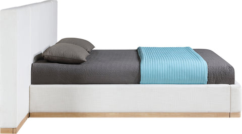 Indie Cream Linen Textured Fabric Upholstered Queen Bed, 1 Piece (Style 2)