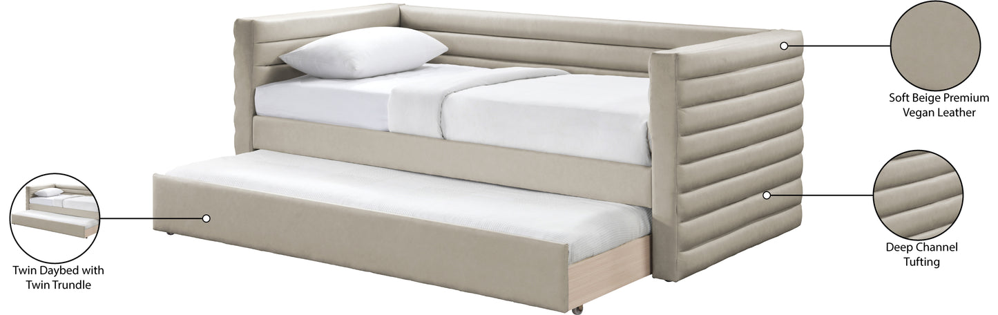 finley beige vegan leather twin daybed