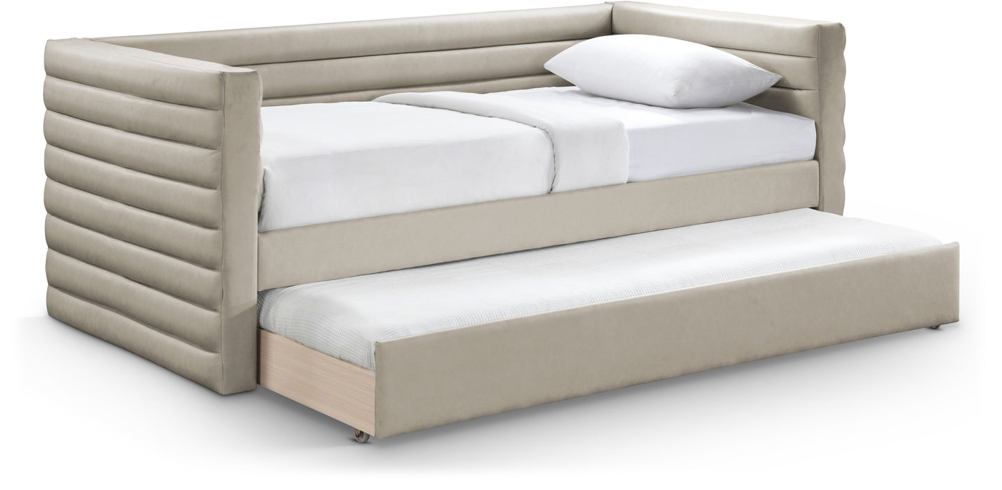 finley beige vegan leather twin daybed