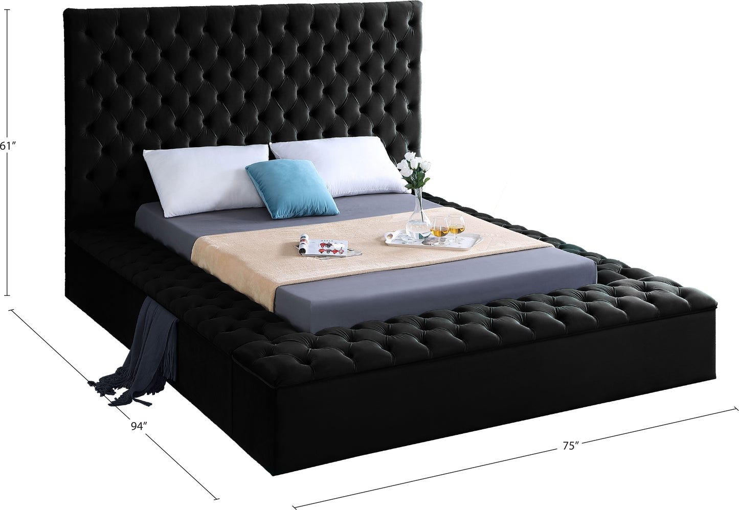 claire black velvet full bed (3 boxes) f