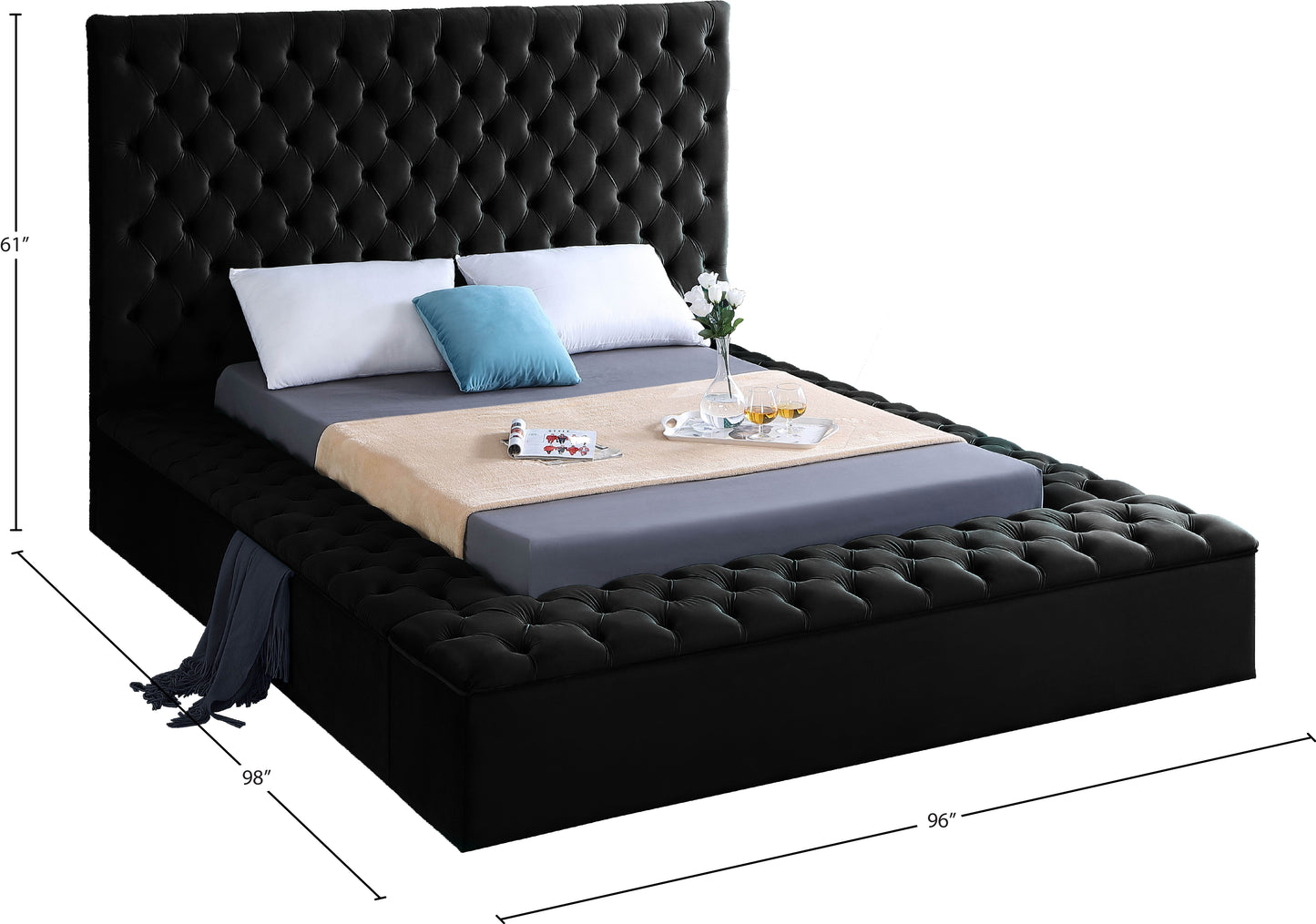 claire black velvet king bed (3 boxes) k