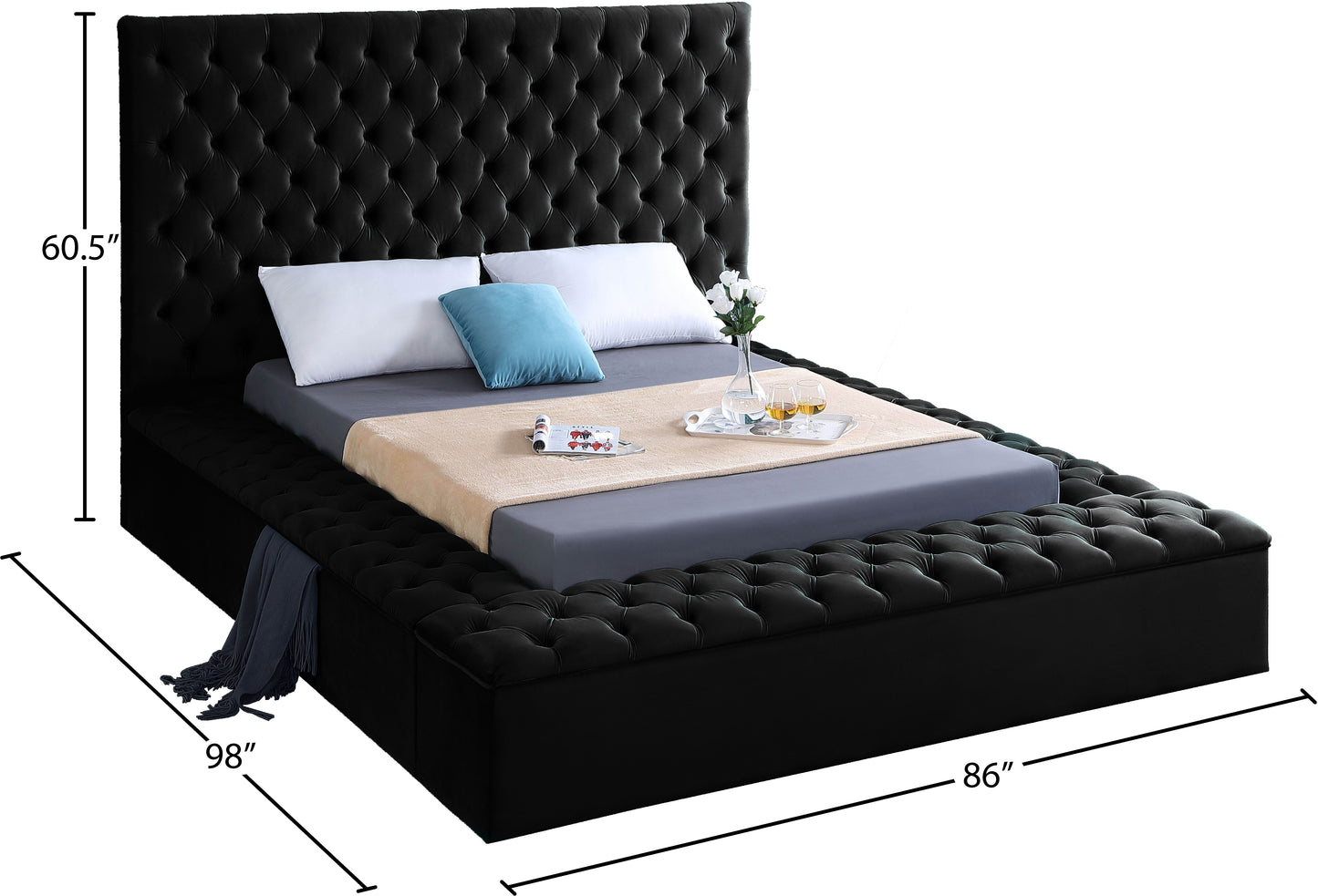 claire black velvet queen bed (3 boxes) q