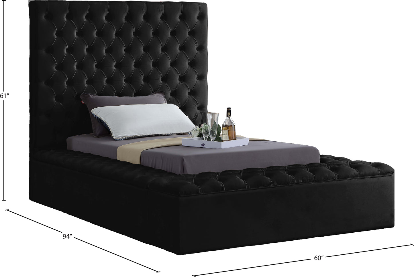 claire black velvet twin bed (3 boxes) t