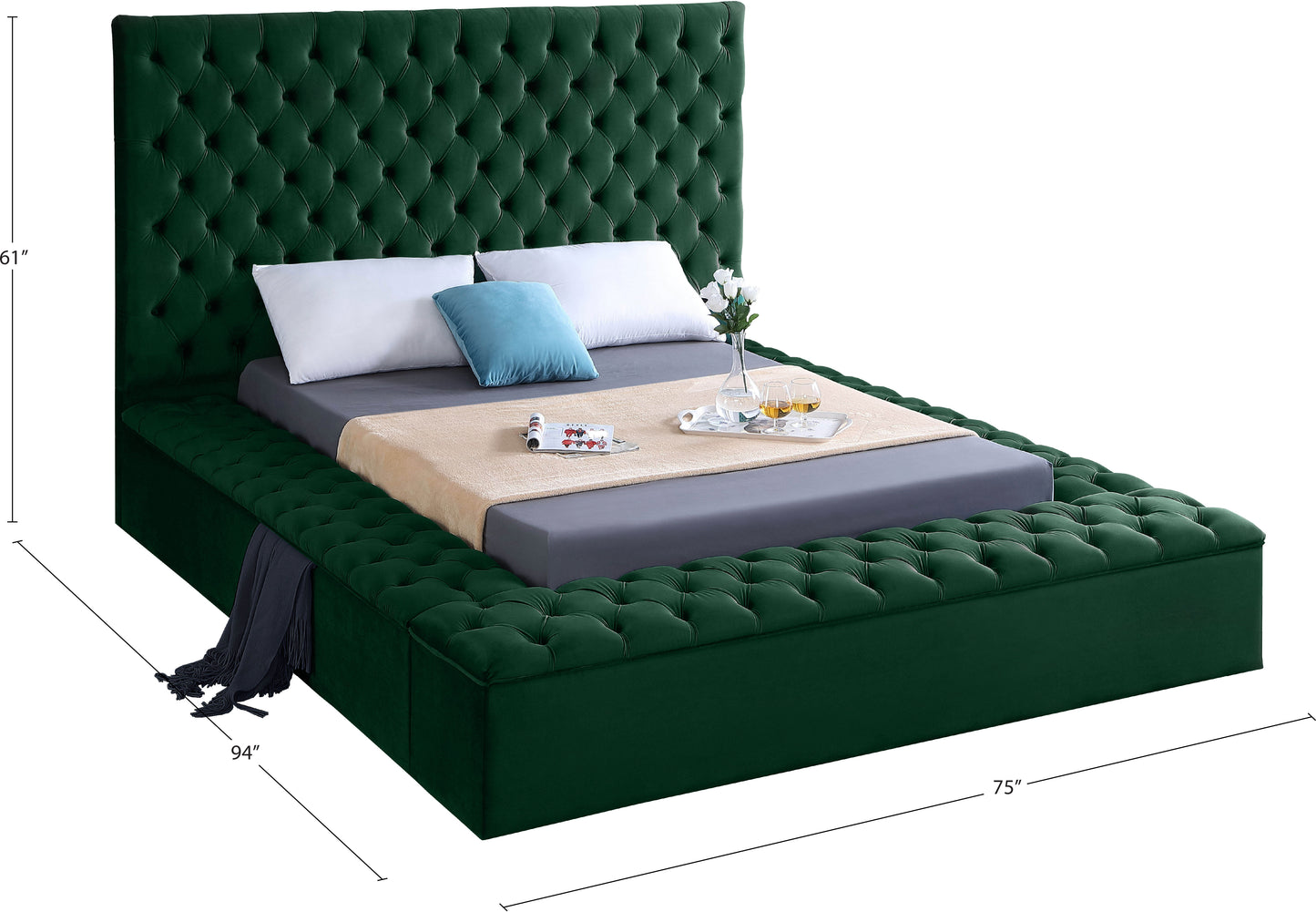 claire green velvet full bed (3 boxes) f