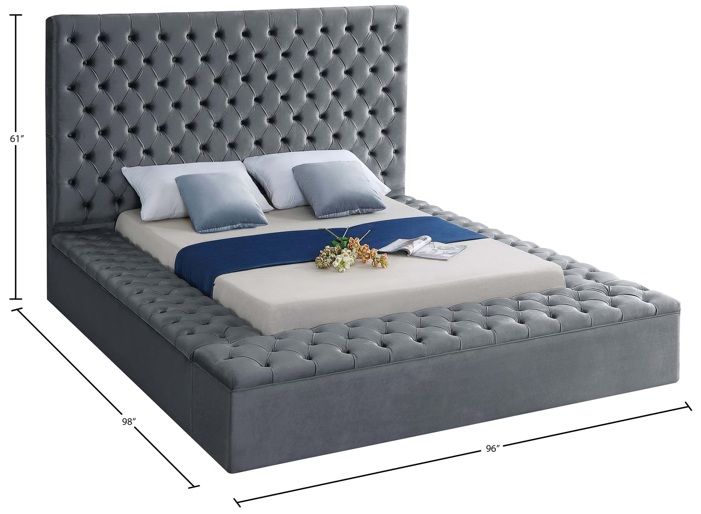 claire grey velvet king bed (3 boxes) k