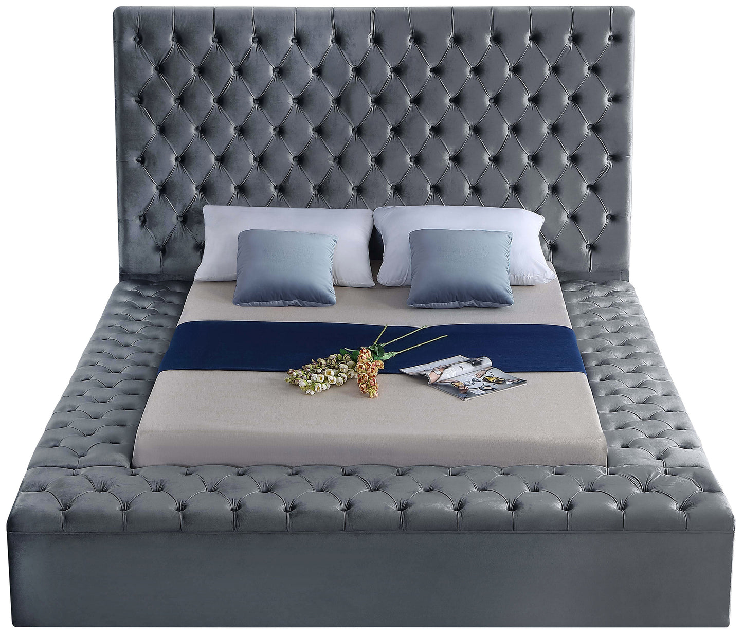 claire grey velvet king bed (3 boxes) k