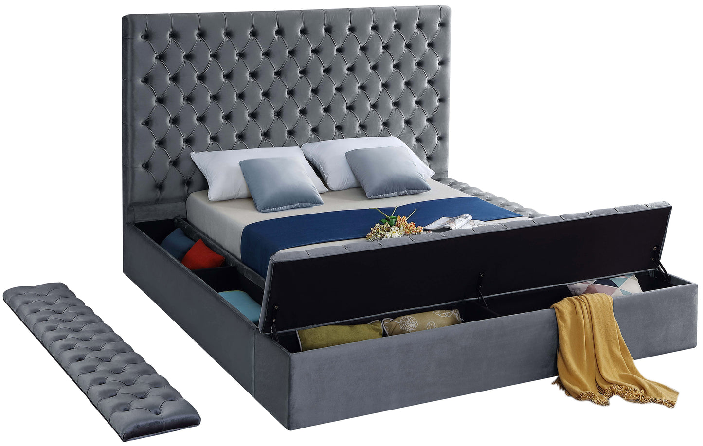 claire grey velvet king bed (3 boxes) k