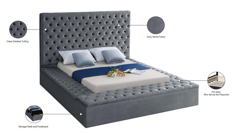 Claire Grey Velvet Queen Bed (3 Boxes) Q