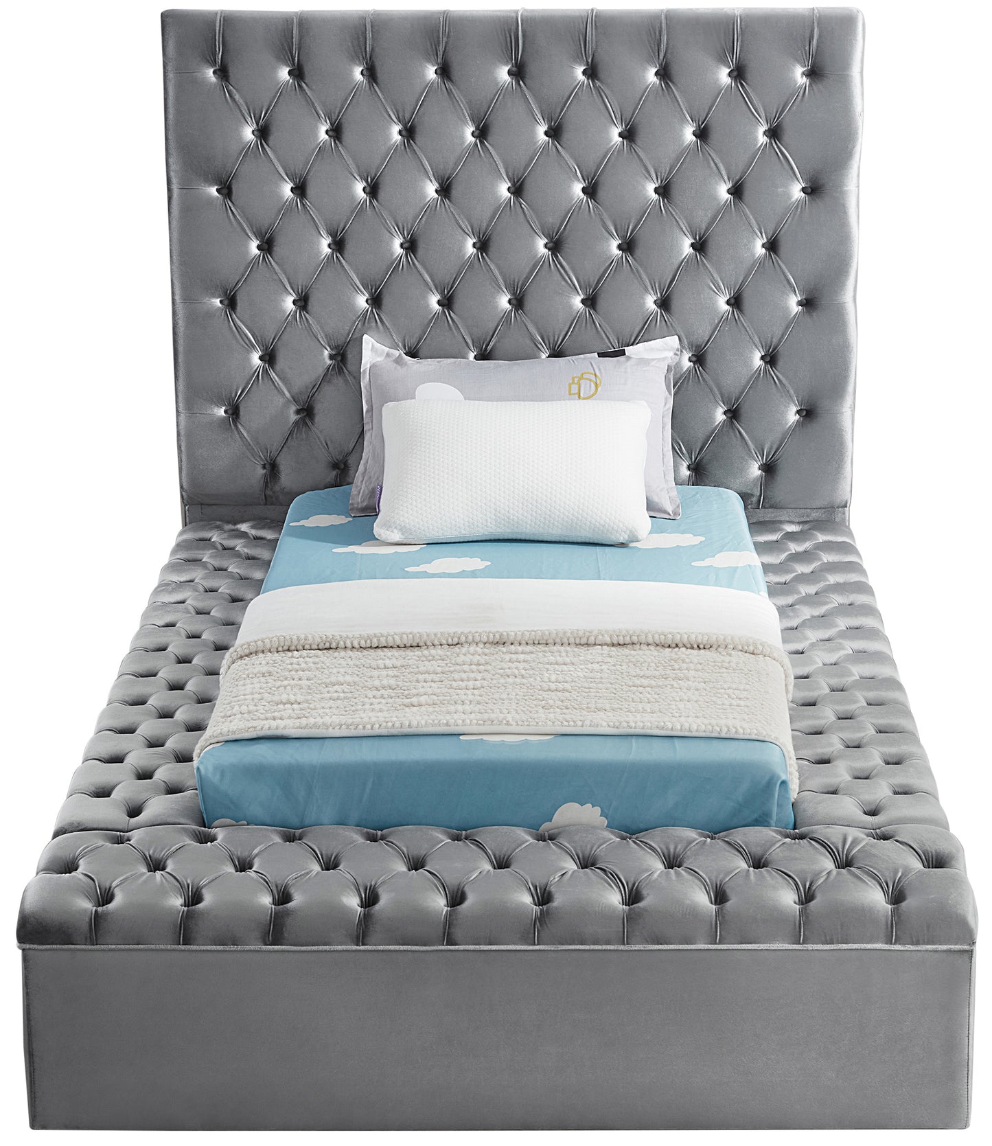 claire grey velvet twin bed (3 boxes) t