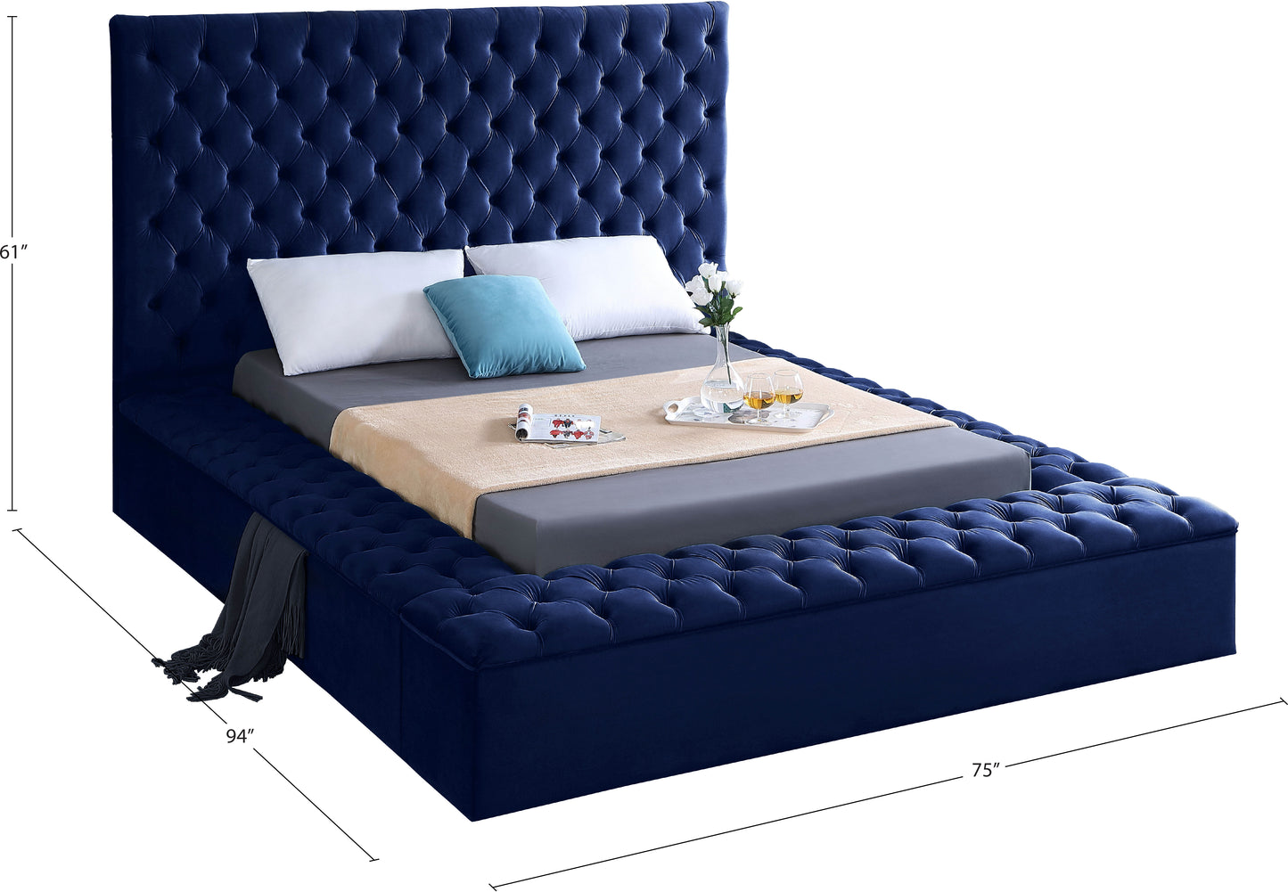 claire navy velvet full bed (3 boxes) f