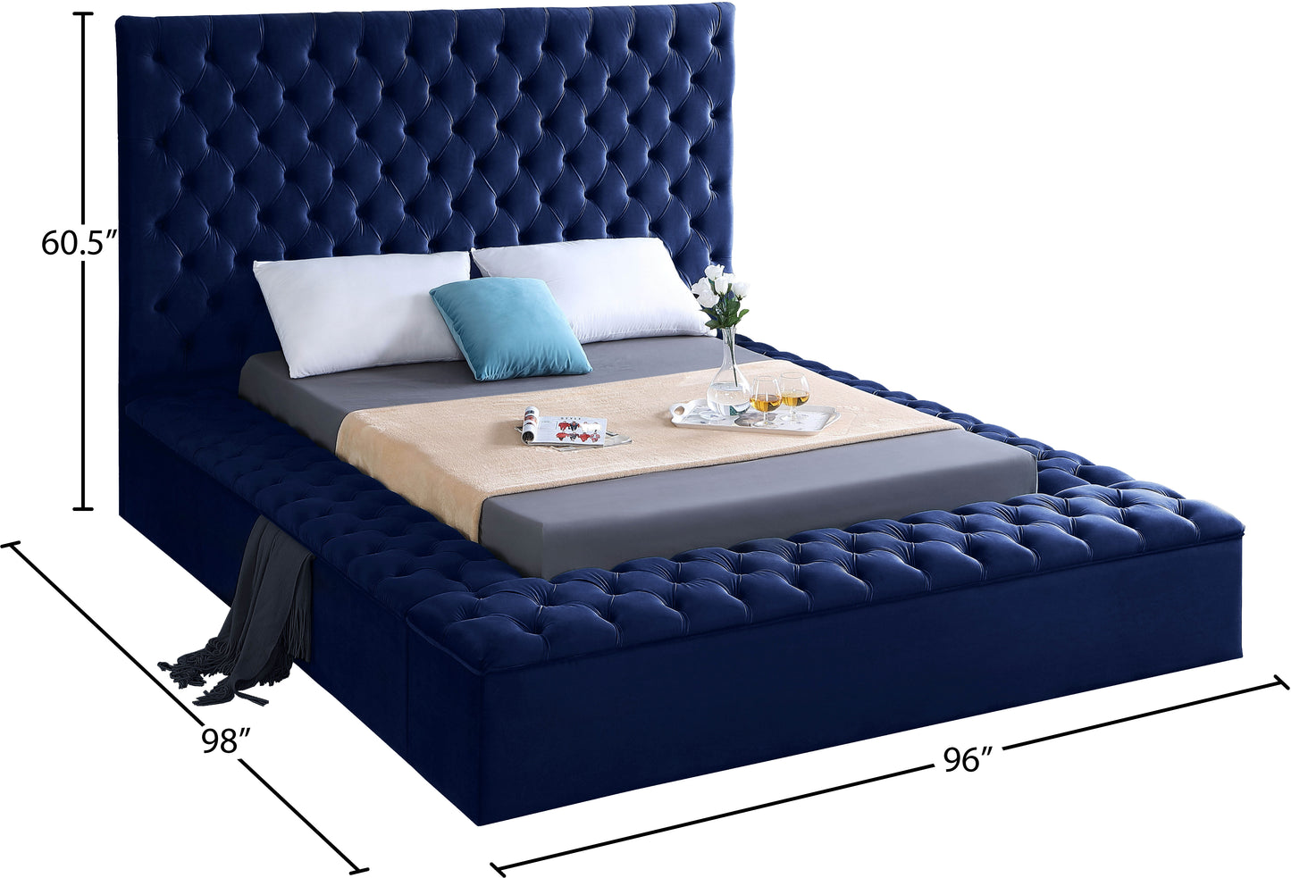 claire navy velvet king bed (3 boxes) k