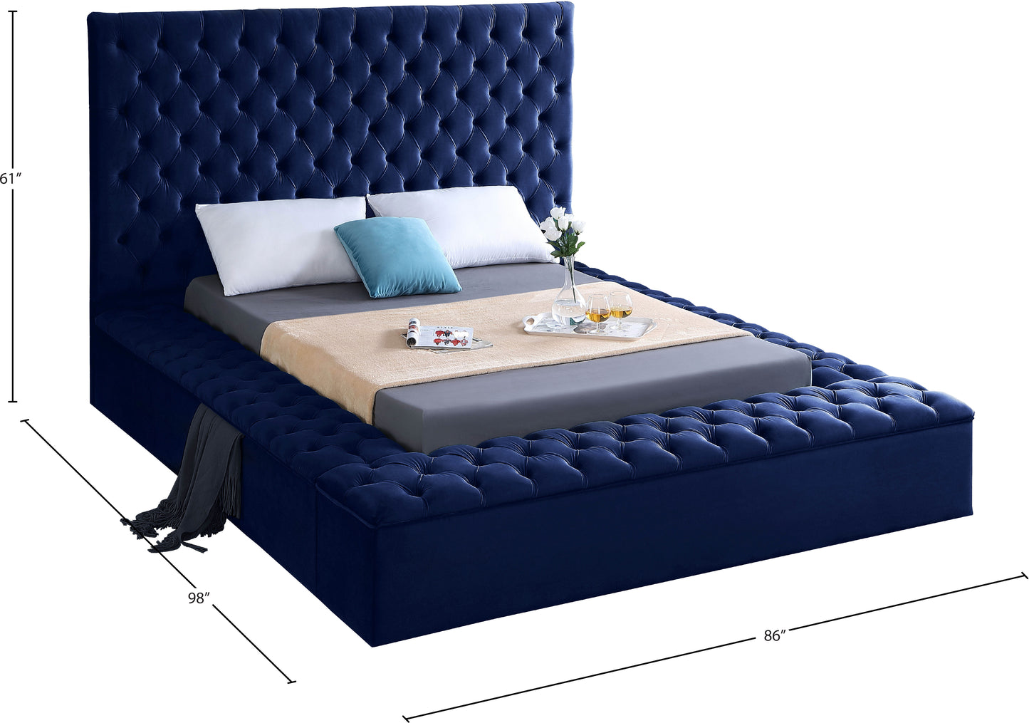 claire navy velvet queen bed (3 boxes) q