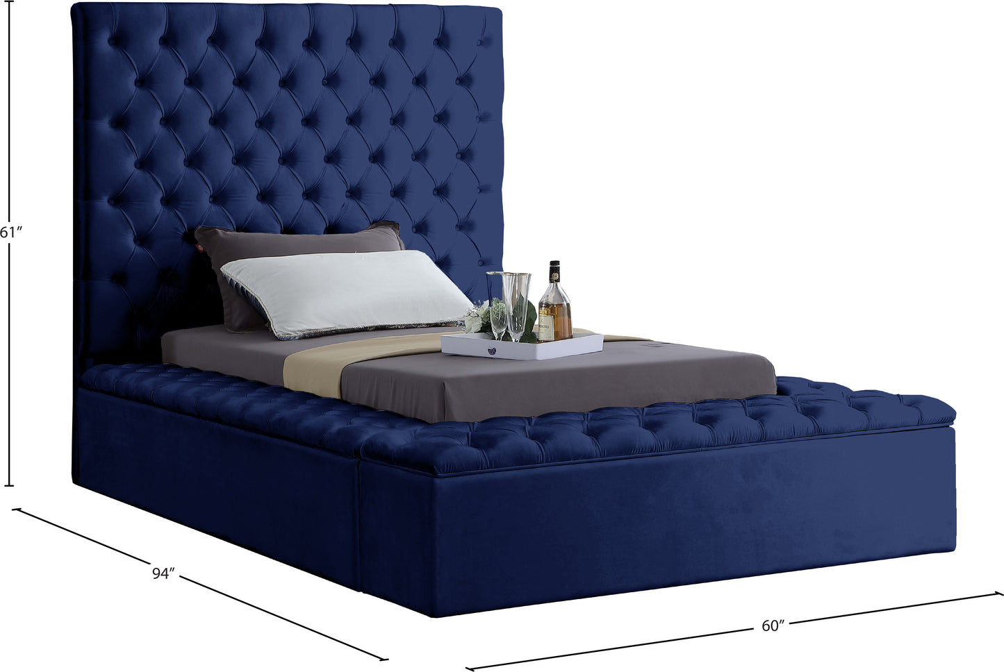 claire navy velvet twin bed (3 boxes) t