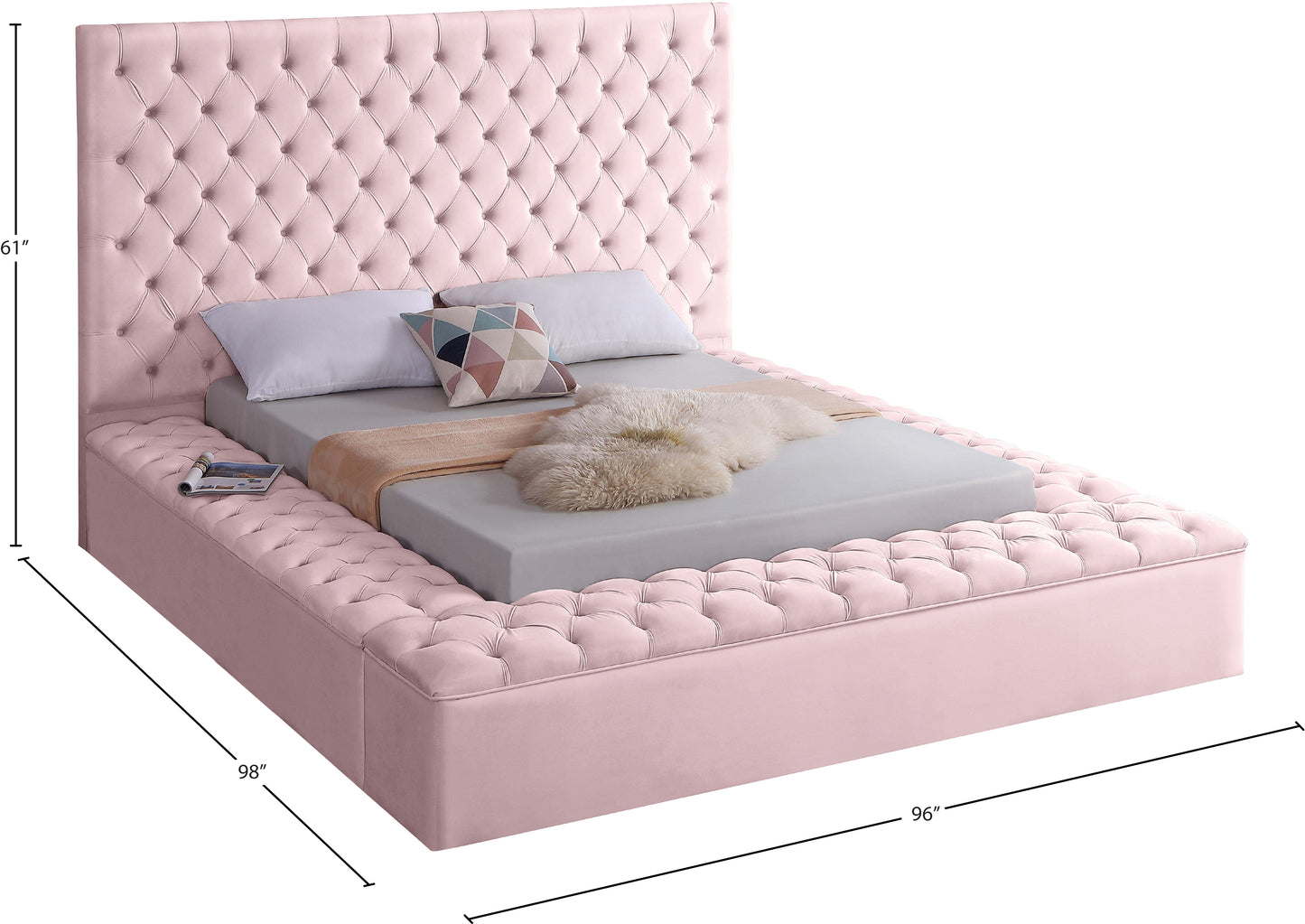 claire pink velvet king bed (3 boxes) k