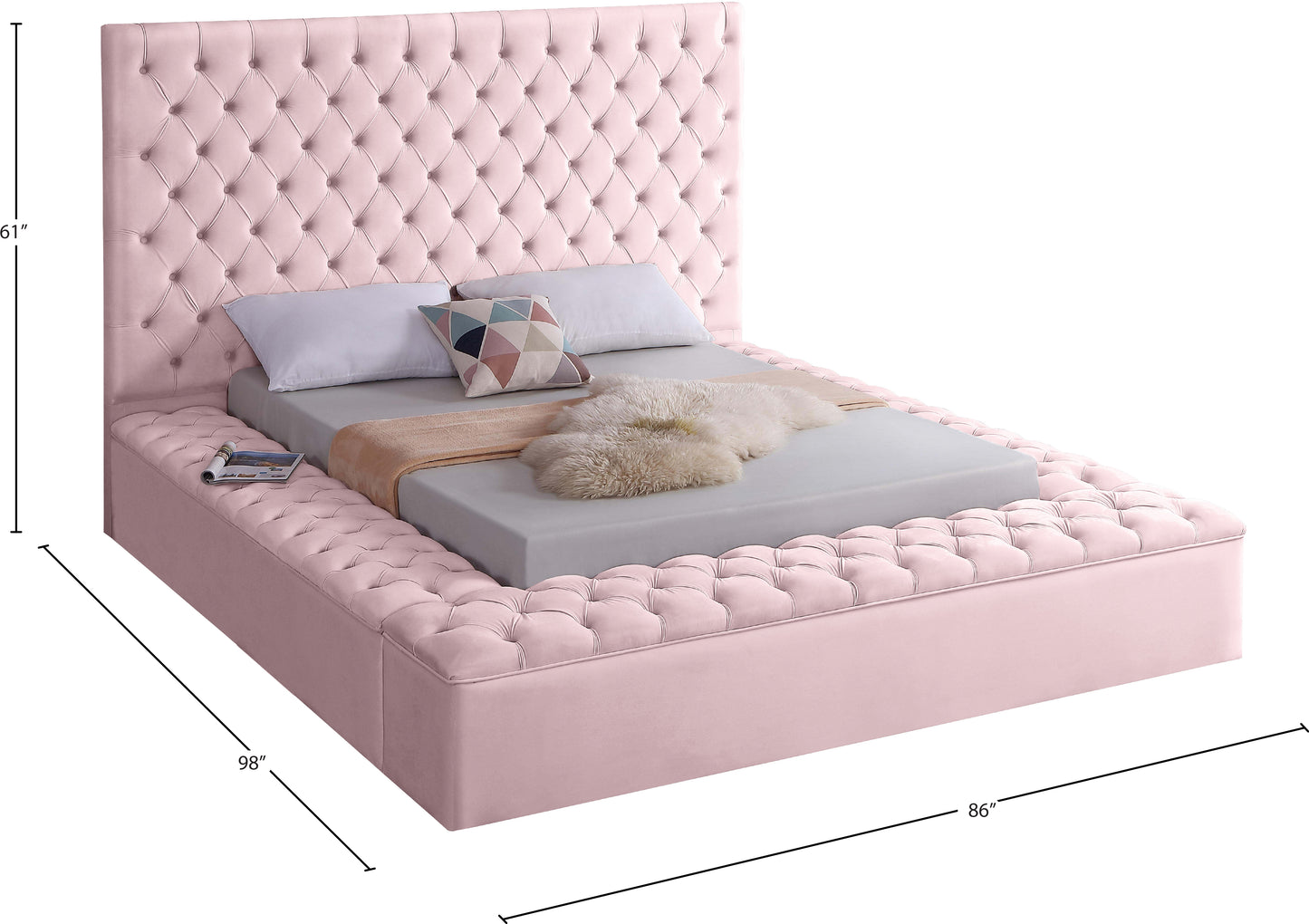 claire pink velvet queen bed (3 boxes) q