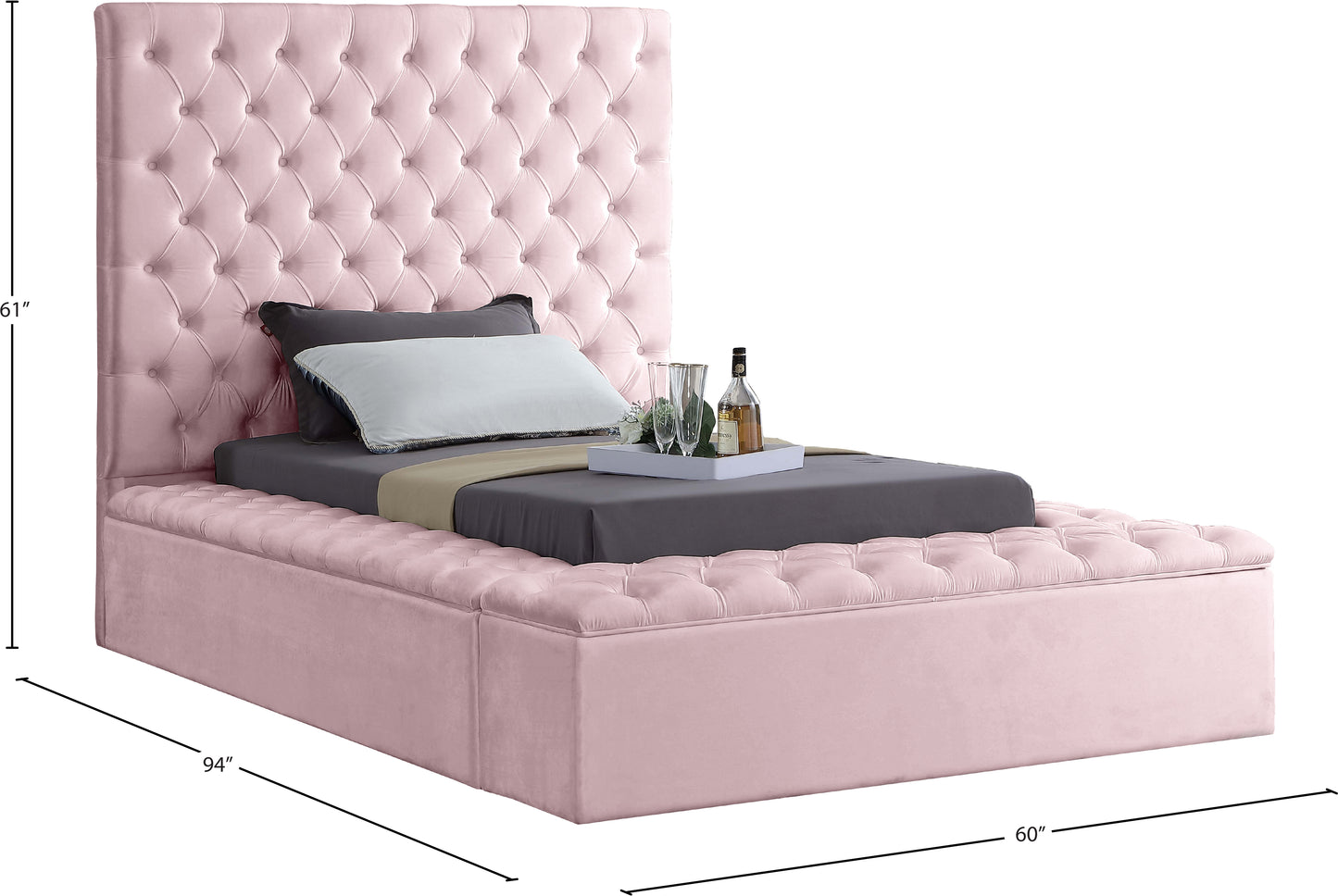 claire pink velvet twin bed (3 boxes) t