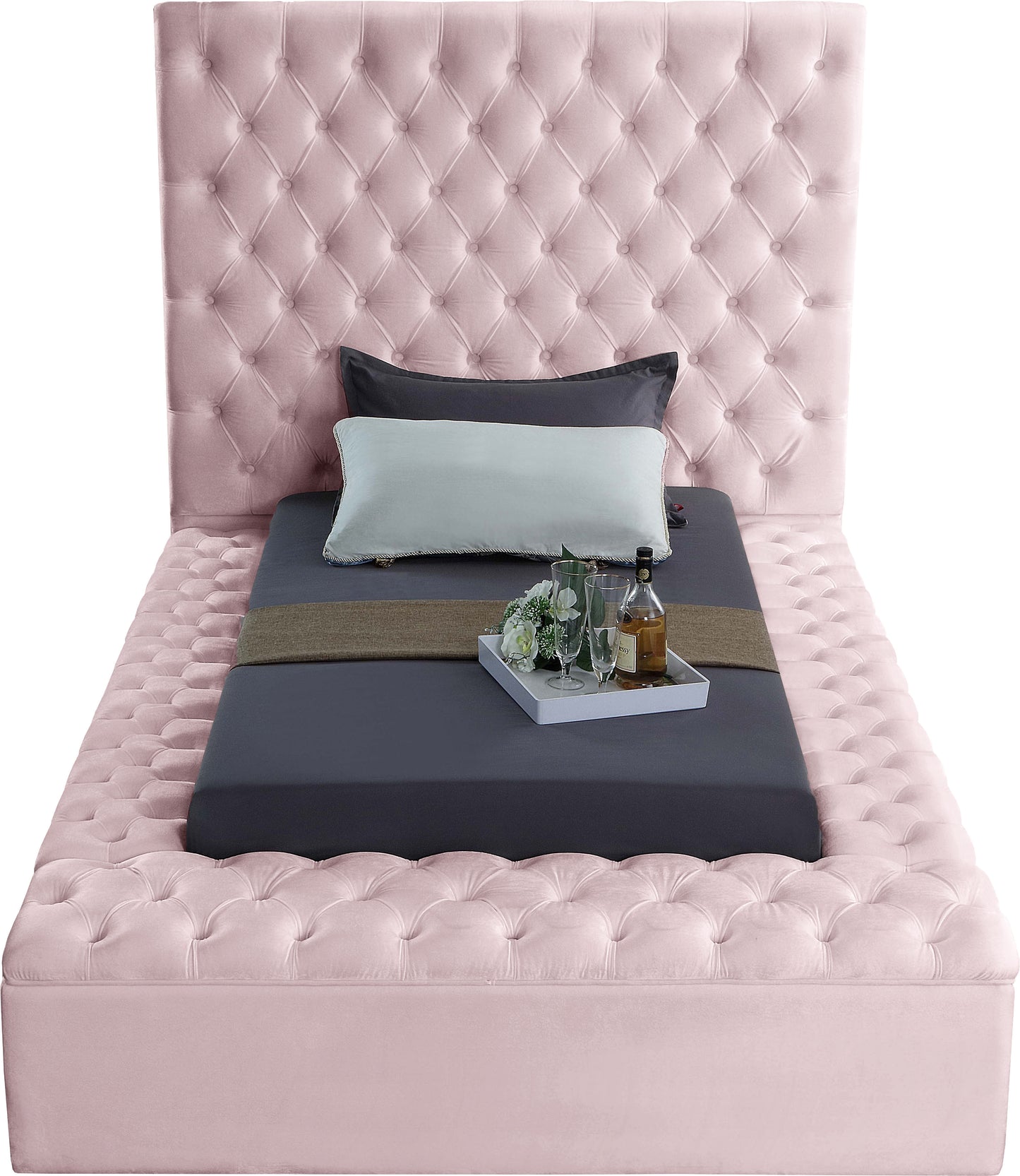 claire pink velvet twin bed (3 boxes) t