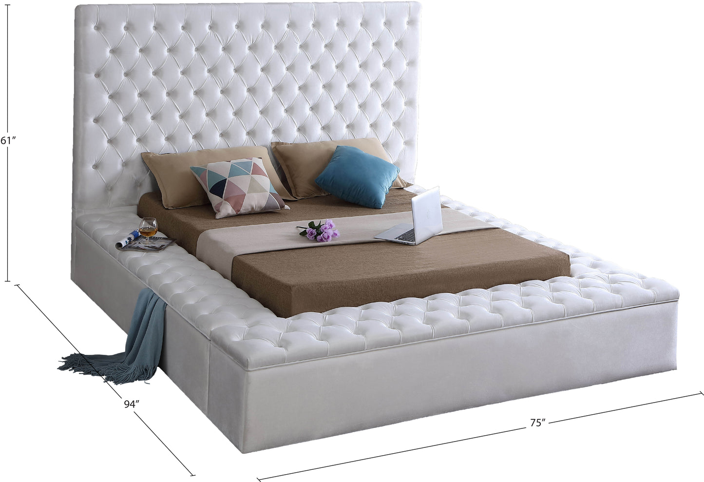 claire white velvet full bed (3 boxes) f