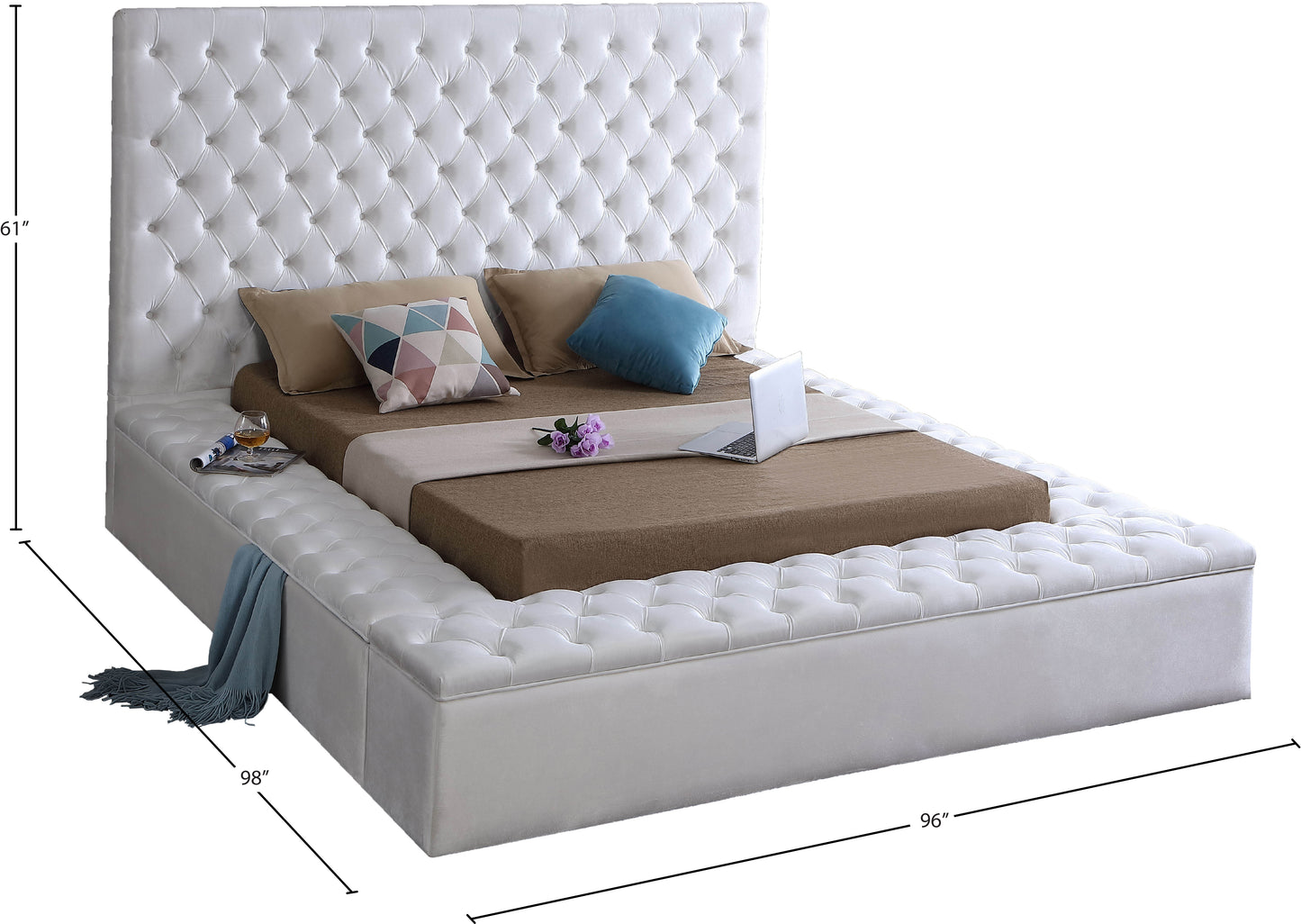 claire white velvet king bed (3 boxes) k