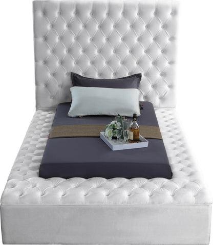 Claire White Velvet Twin Bed (3 Boxes) T