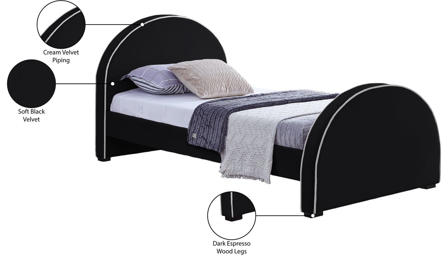 glitz black velvet twin bed t