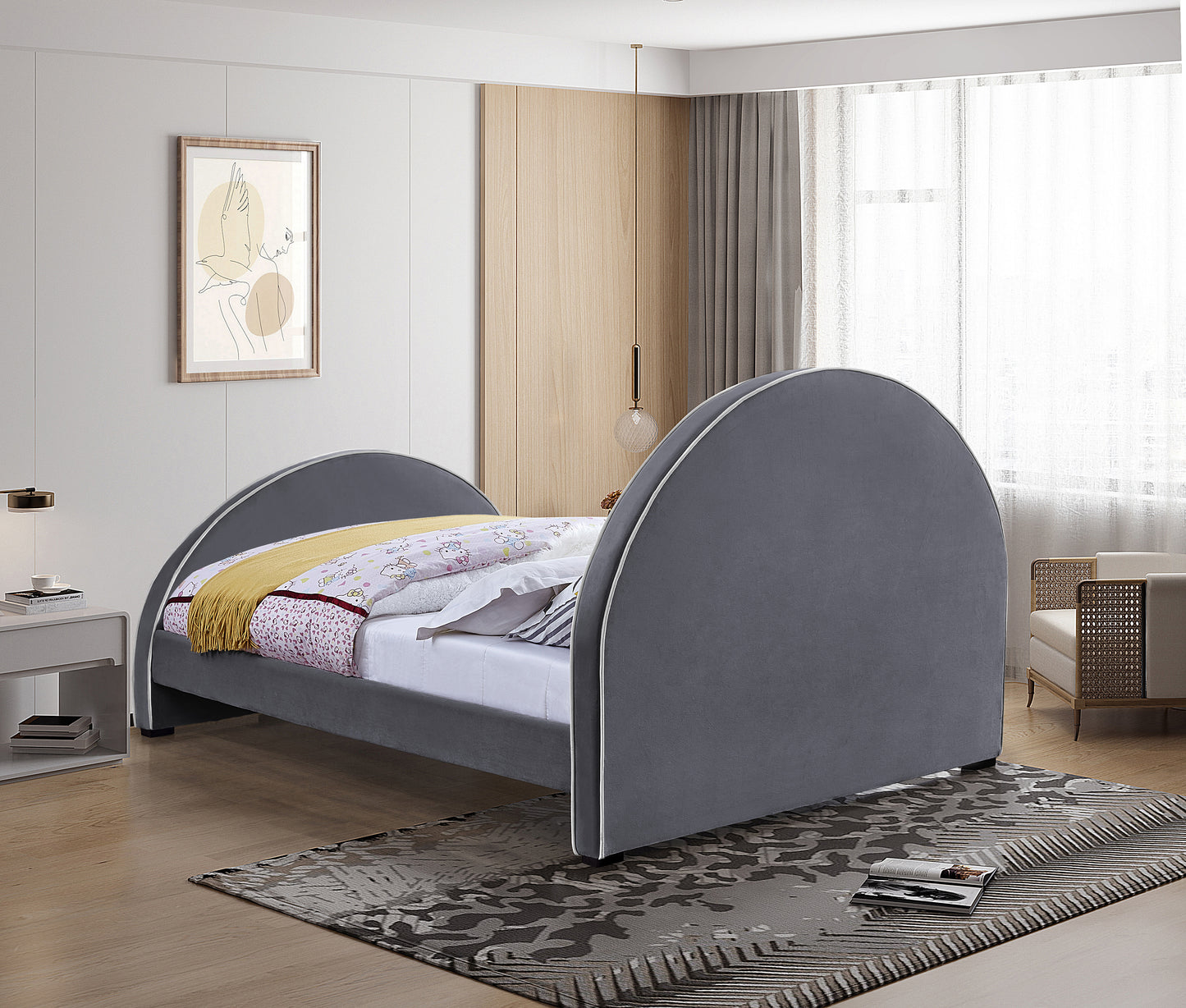 glitz grey velvet king bed k