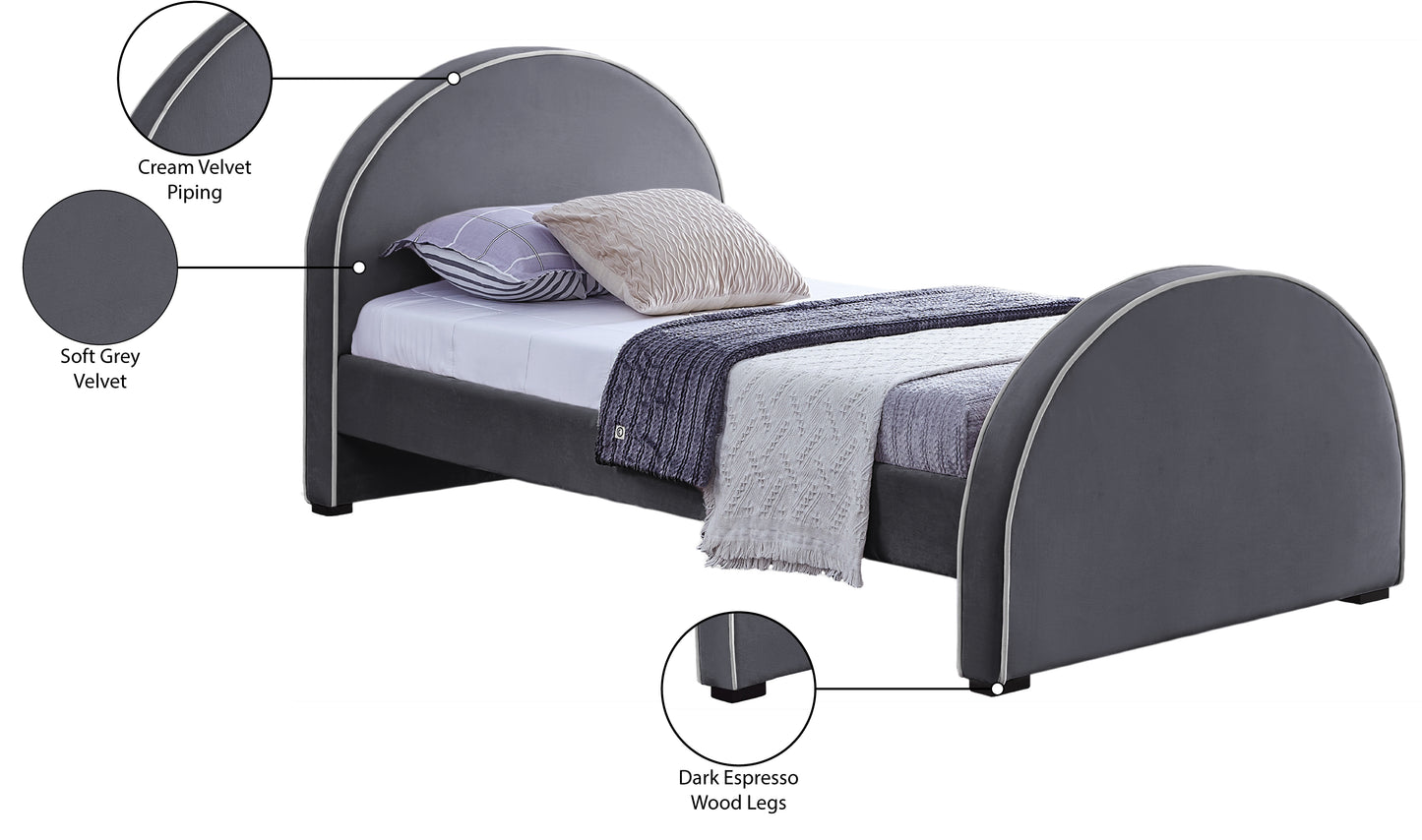 glitz grey velvet twin bed t