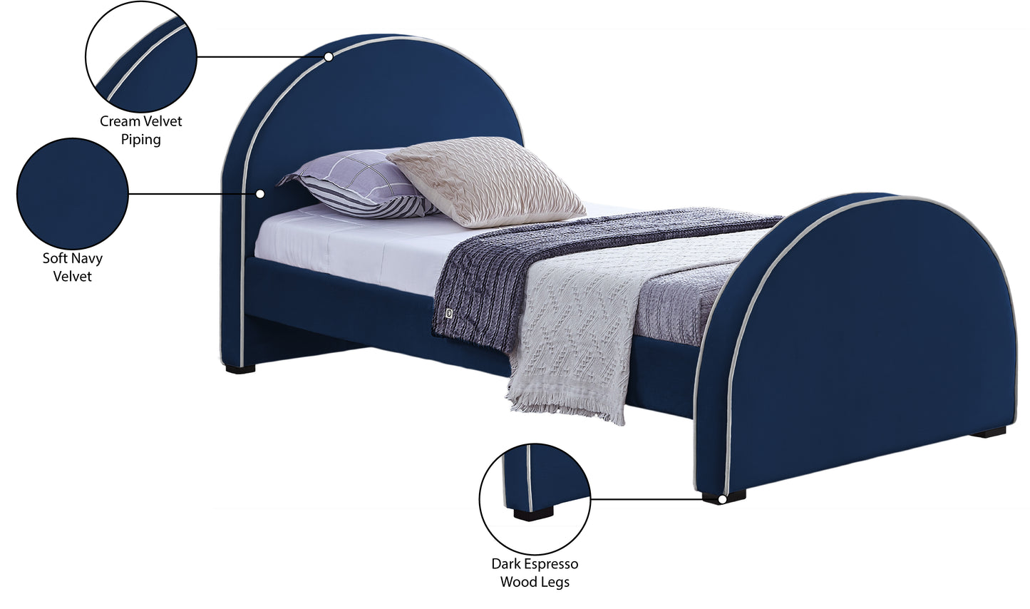 glitz navy velvet twin bed t