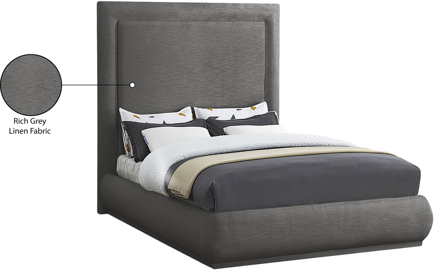 rory grey linen textured fabric king bed k