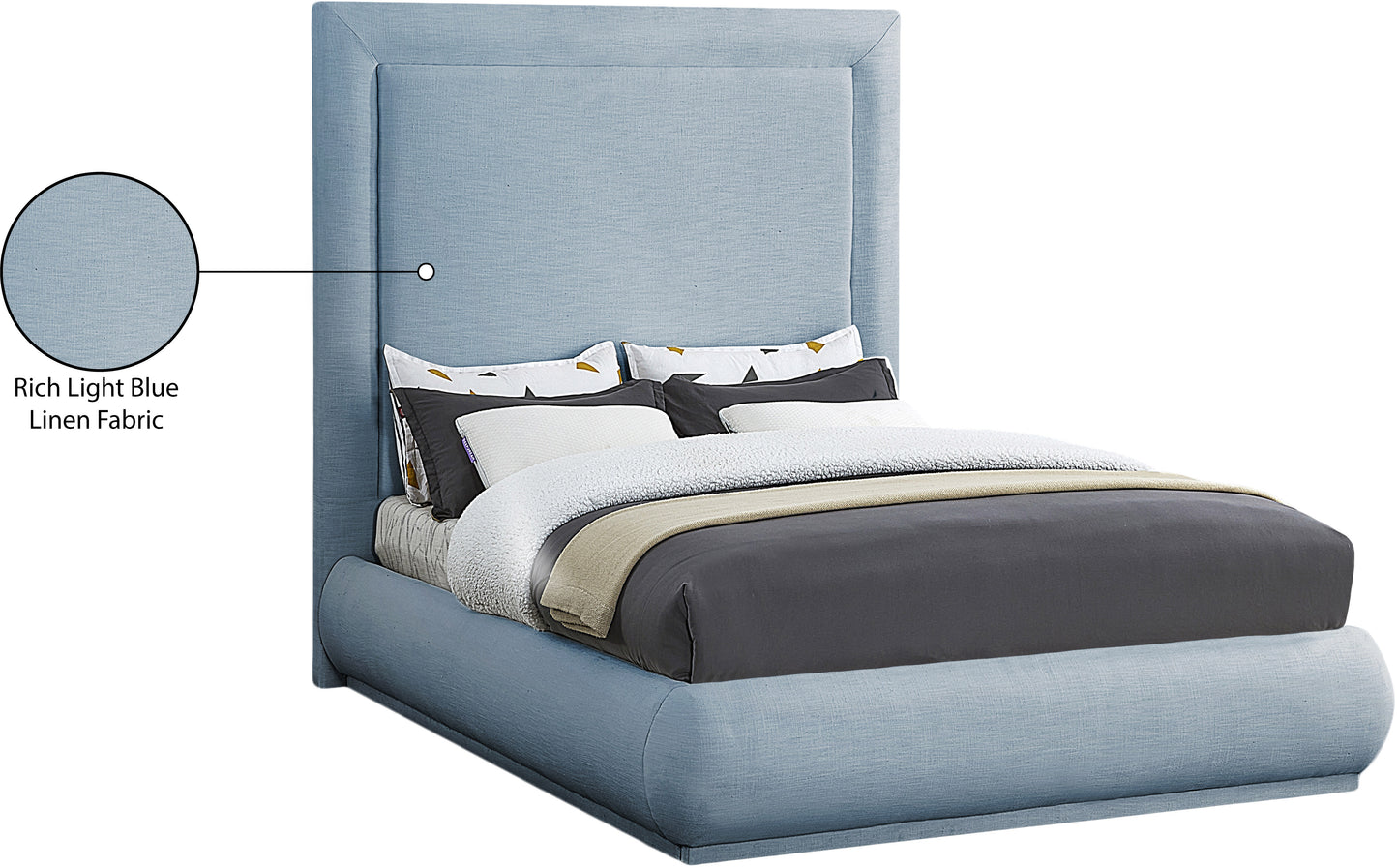 rory light blue linen textured fabric king bed k