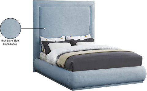 Rory Light Blue Linen Textured Fabric Queen Bed Q