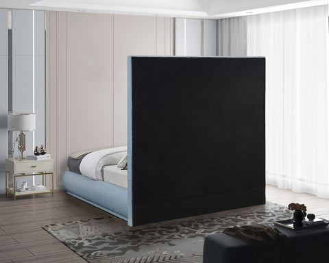 Rory Light Blue Linen Textured Fabric Queen Bed Q