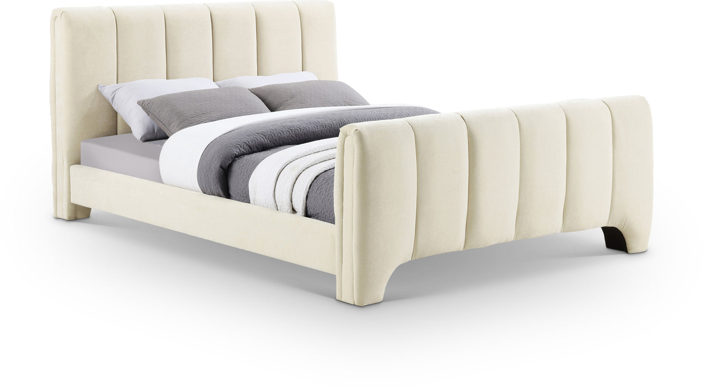 karina beige chenille fabric king bed (3 boxes)