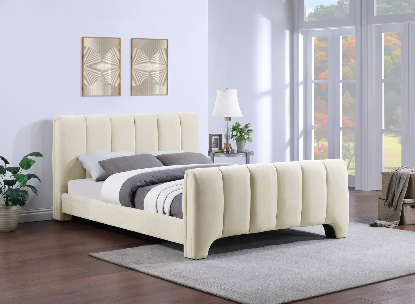 karina beige chenille fabric king bed (3 boxes)