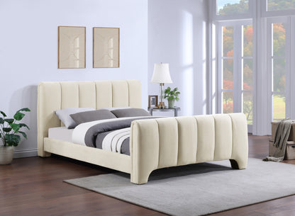 Karina Beige Chenille Fabric King Bed (3 Boxes)