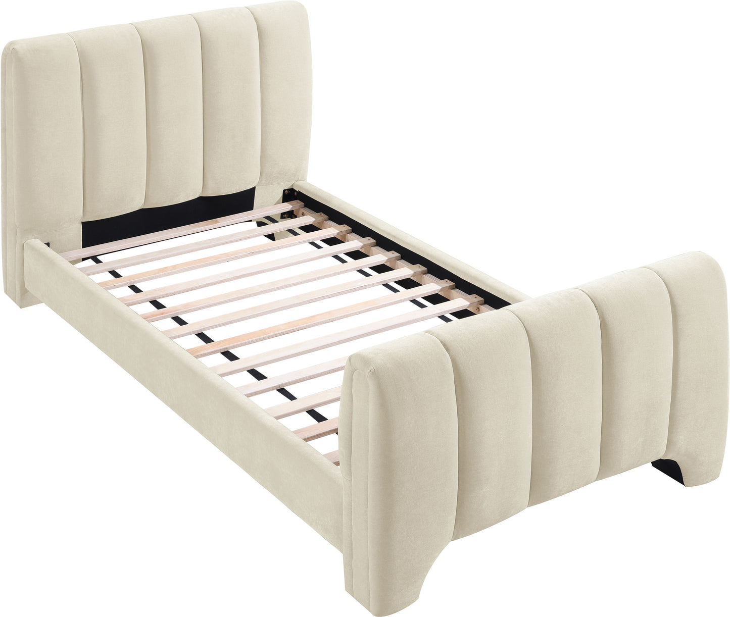 karina beige chenille fabric twin bed (3 boxes)