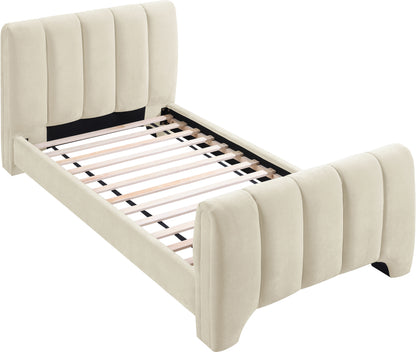 Karina Beige Chenille Fabric Twin Bed (3 Boxes)