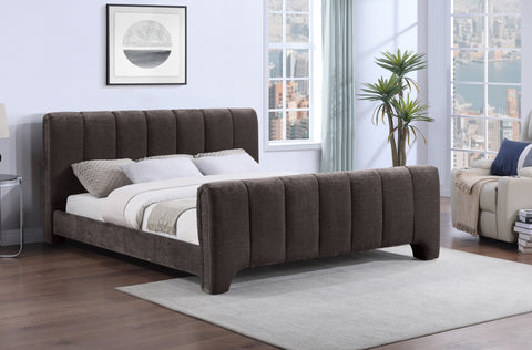 Monroe Brown Chenille Fabric Upholstered Queen Bed, 1 Piece