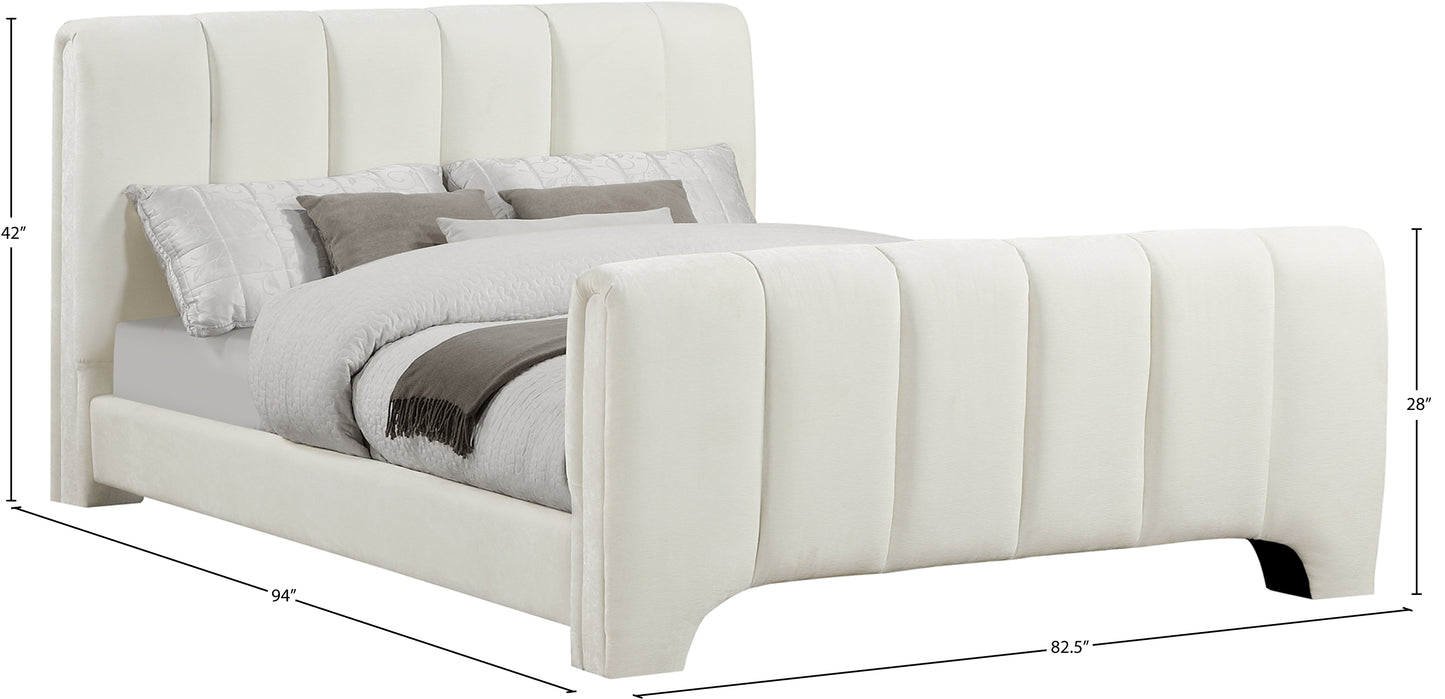 karina cream chenille fabric king bed (3 boxes)