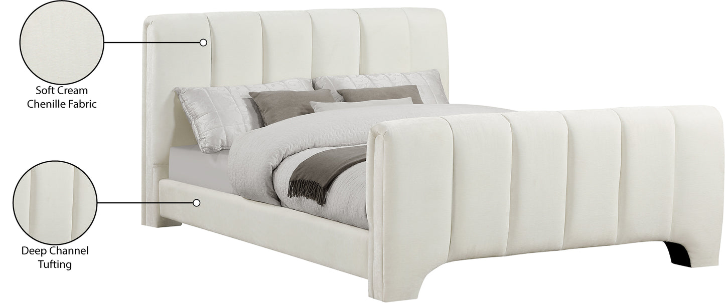 karina cream chenille fabric king bed (3 boxes)