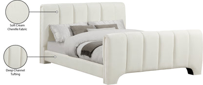 Karina Cream Chenille Fabric King Bed (3 Boxes)