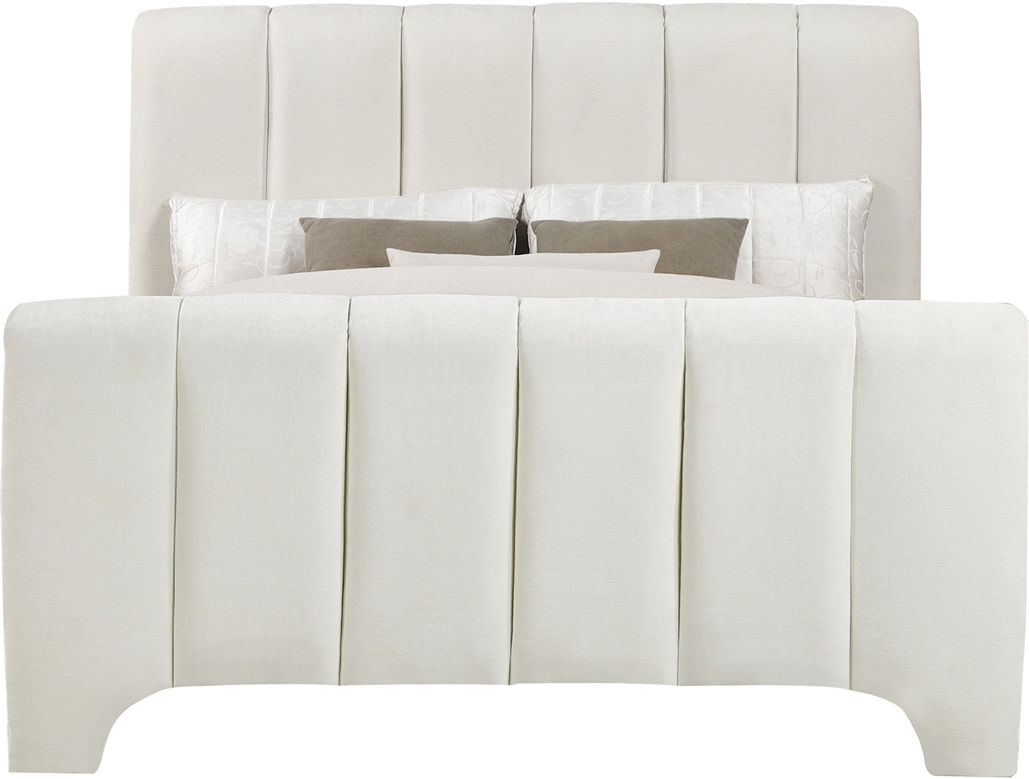 karina cream chenille fabric king bed (3 boxes)