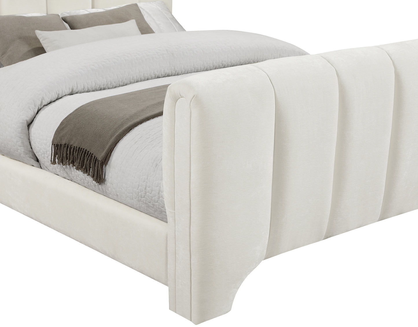 karina cream chenille fabric king bed (3 boxes)